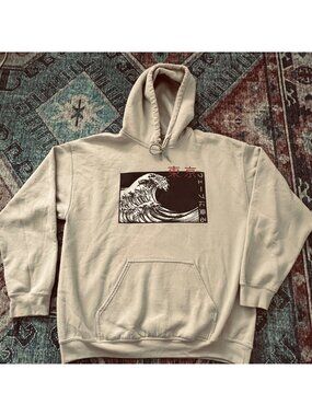 Artist Union Wave Hoodie Great Wave Of Kanagawa Tokyo Japan Graphic Beige Cotton